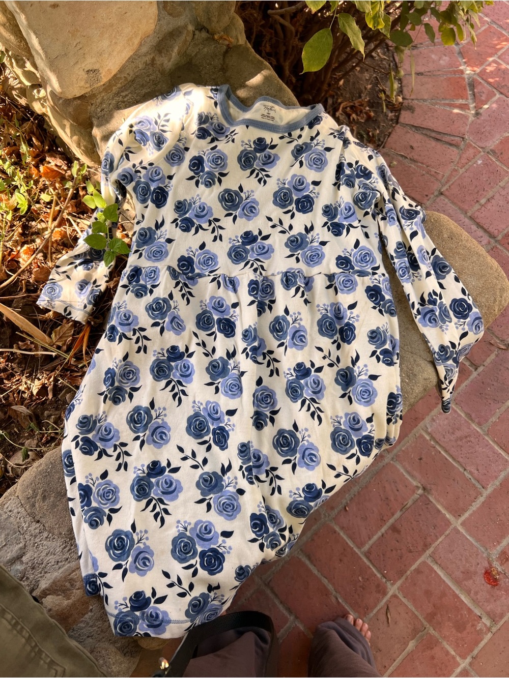 Girls Blue Rose Print Long Sleeve Dress - Unbranded